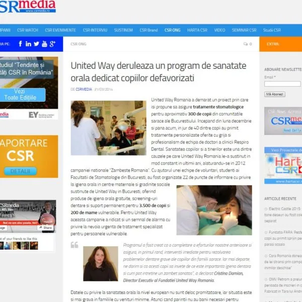 United Way Derulează un Program de Sănătate Orală pentru Copii Defavorizați